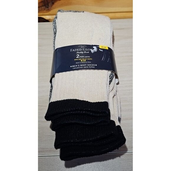 Faded Glory Other - 2 PAIR Men's Creme w/ Black Trim Faded Glory Boot Socks SIZE 6-12